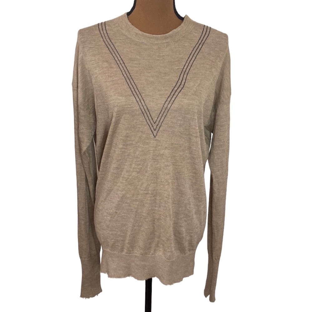 Helmut Lang Mocha distressed fine cashmere tennis style sweater size M